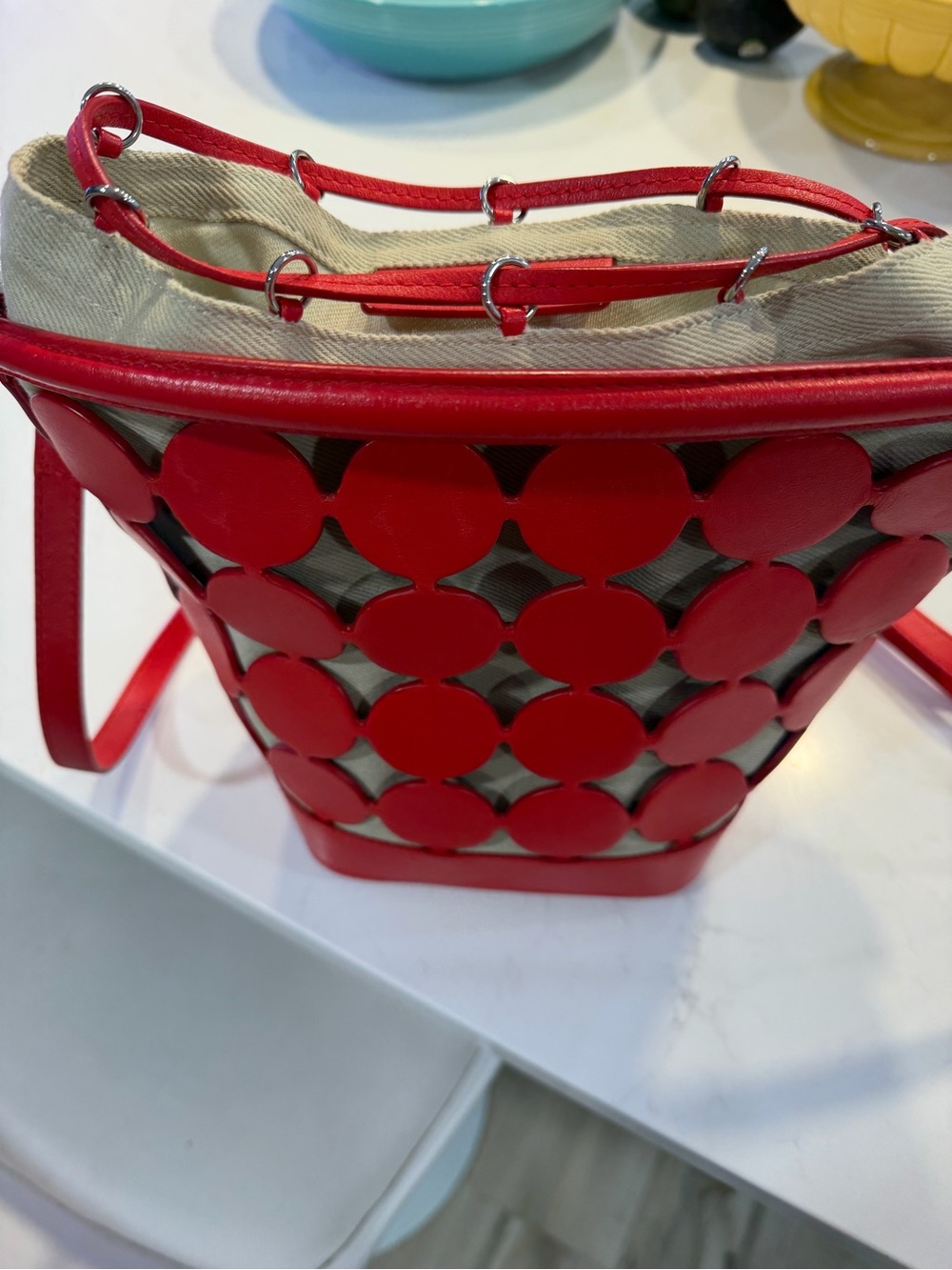 Pierre Hardy Red Bucket Tote with Canvas Liner
